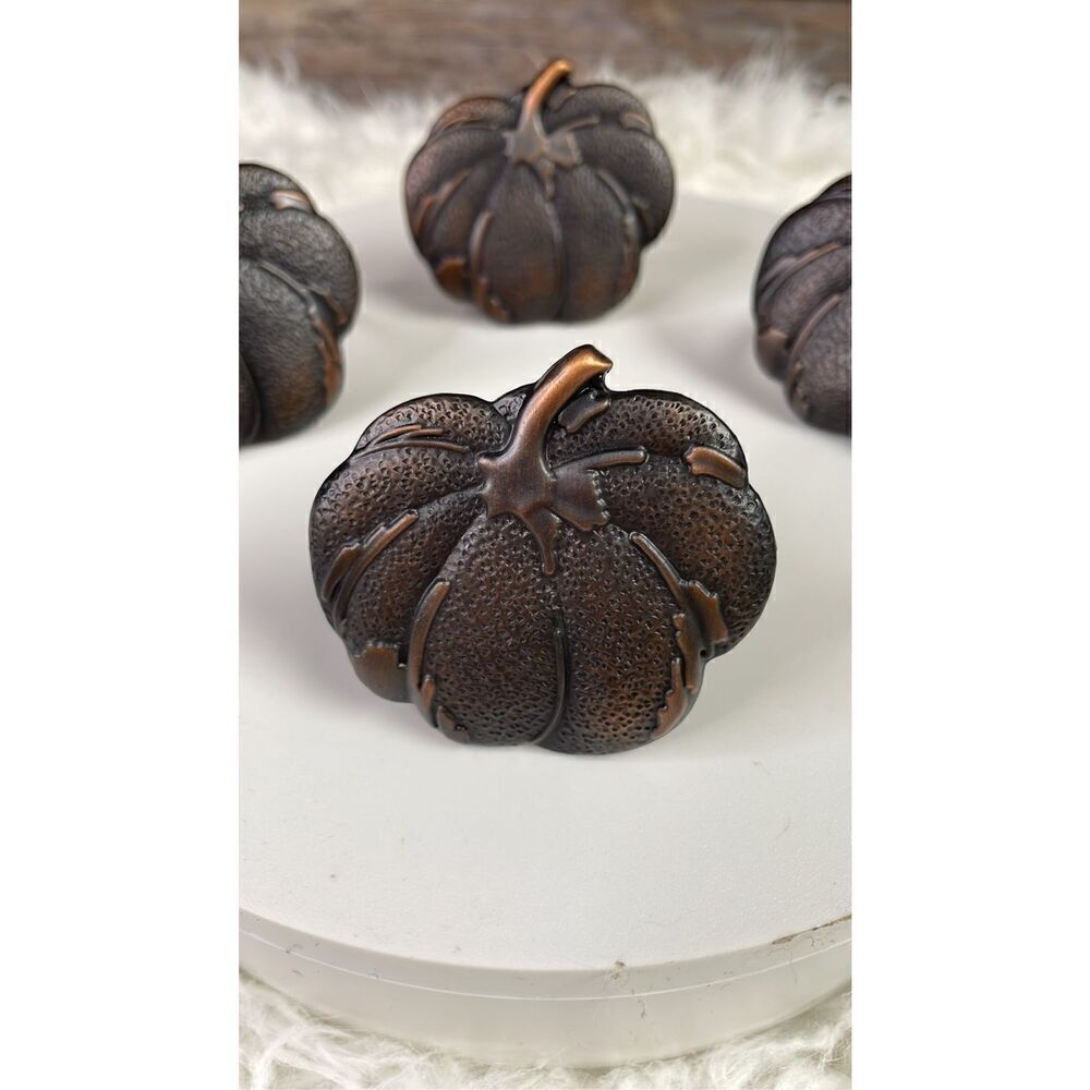 Pumpkin Napkin Rings Set of 4 Coppery Rustic Metal Fall Autumn About 2" x 2"